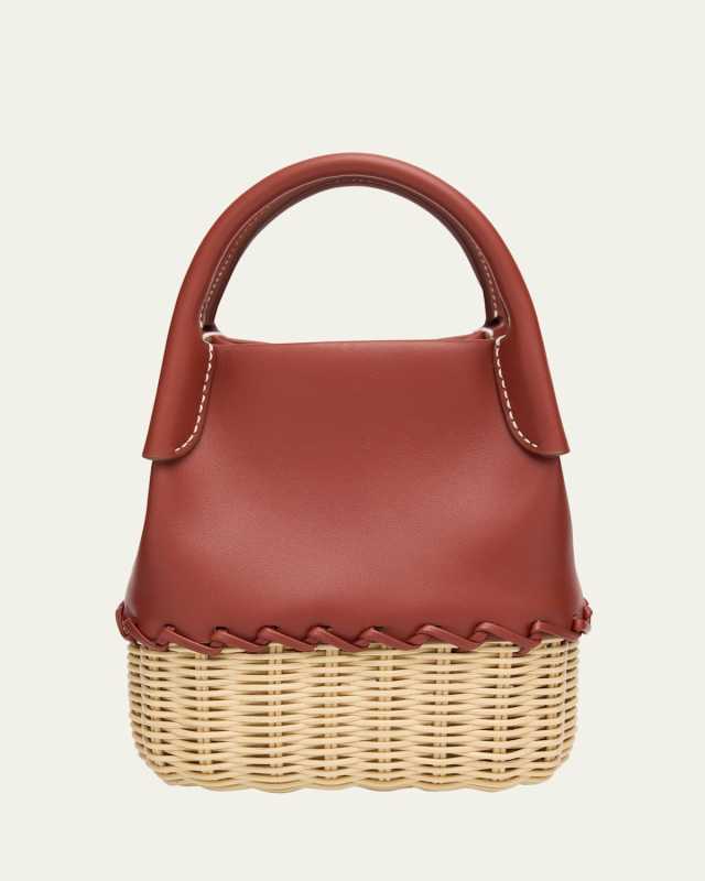 Bale Micro Round Leather & Rattan Bucket Bag